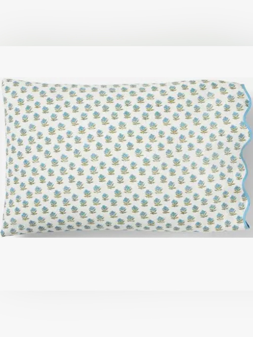 West Elm Blue and Cream Floral Cotton Pillow Case